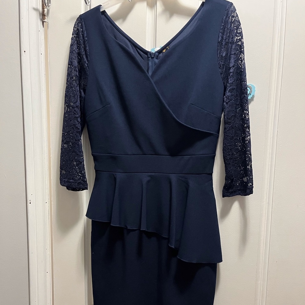 Miusol Navy Blue Lace Sleeve Dress